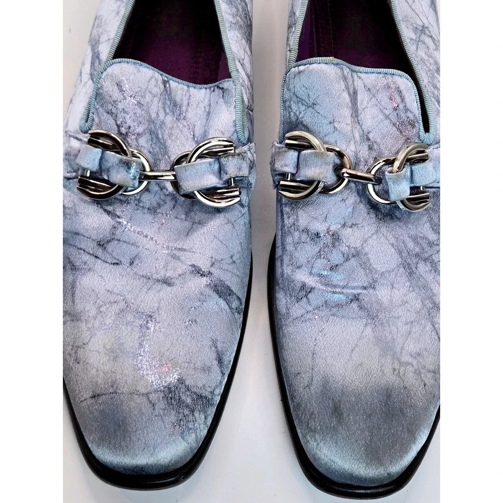 After Midnight Men's Marble Print Loafers Silver Chain Buckle Dress Shoes Size 8